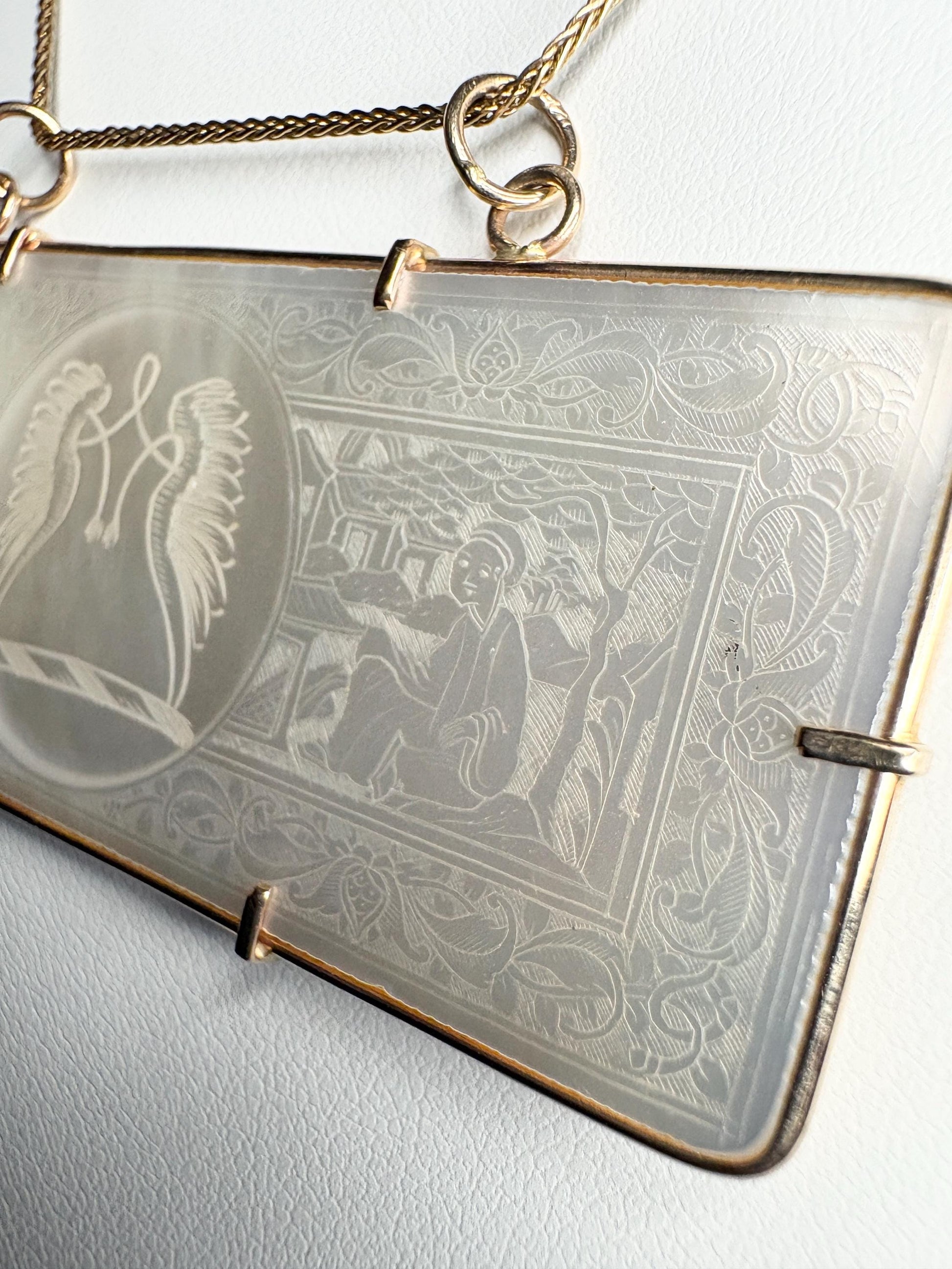 Antique Chinese Gaming Counter Mother of Pearl Bold Pendant Necklace Solid 14k 20" PLEASE READ - NewLifeJewelryVault