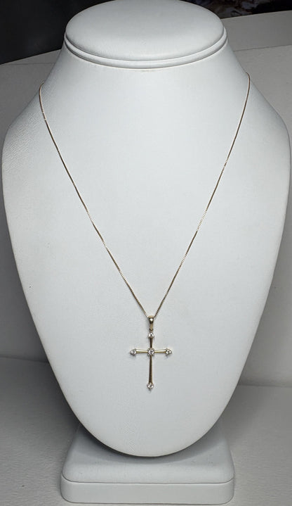 Internally Flawless Natural Diamond Cross Pendant 9k on 14k Box Necklace 14k 21" - NewLifeJewelryVault