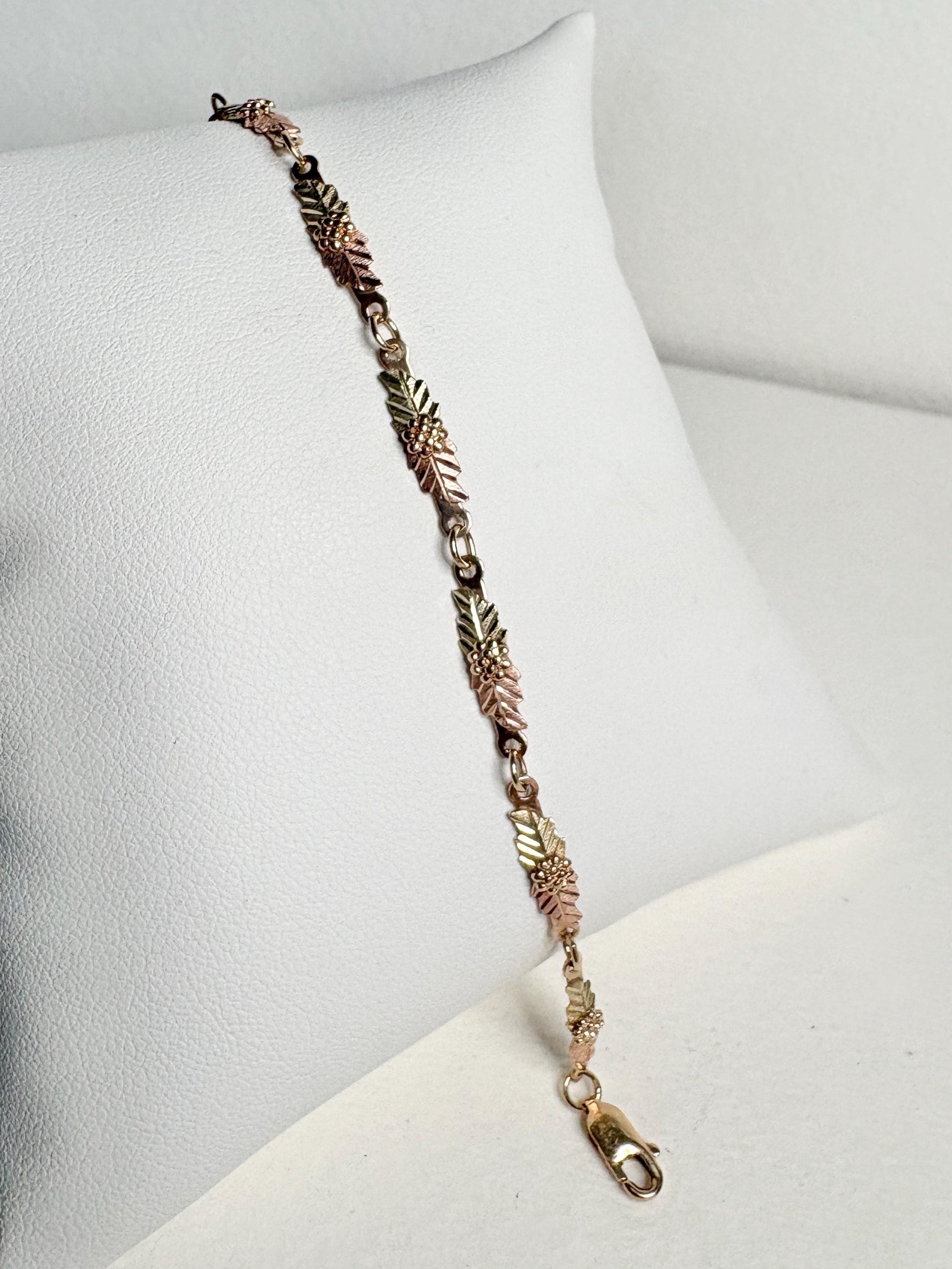 Black Hills Gold Bracelet by Coleman Solid 10k Tri Color Gold 7.3" - NewLifeJewelryVault