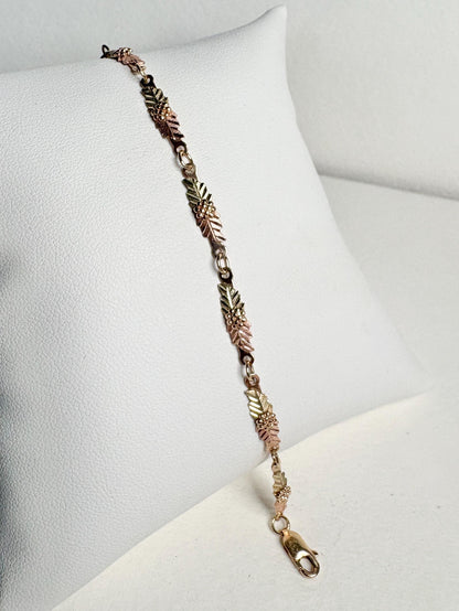 Black Hills Gold Bracelet by Coleman Solid 10k Tri Color Gold 7.3" - NewLifeJewelryVault