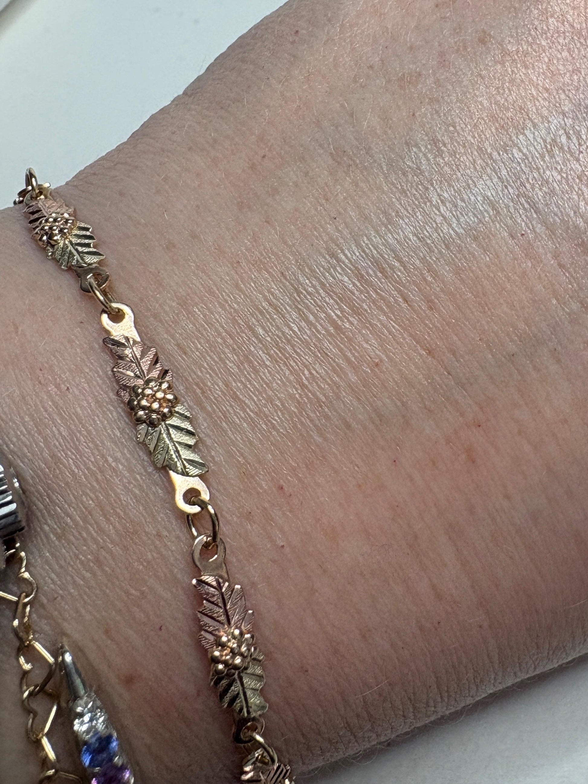 Black Hills Gold Bracelet by Coleman Solid 10k Tri Color Gold 7.3" - NewLifeJewelryVault