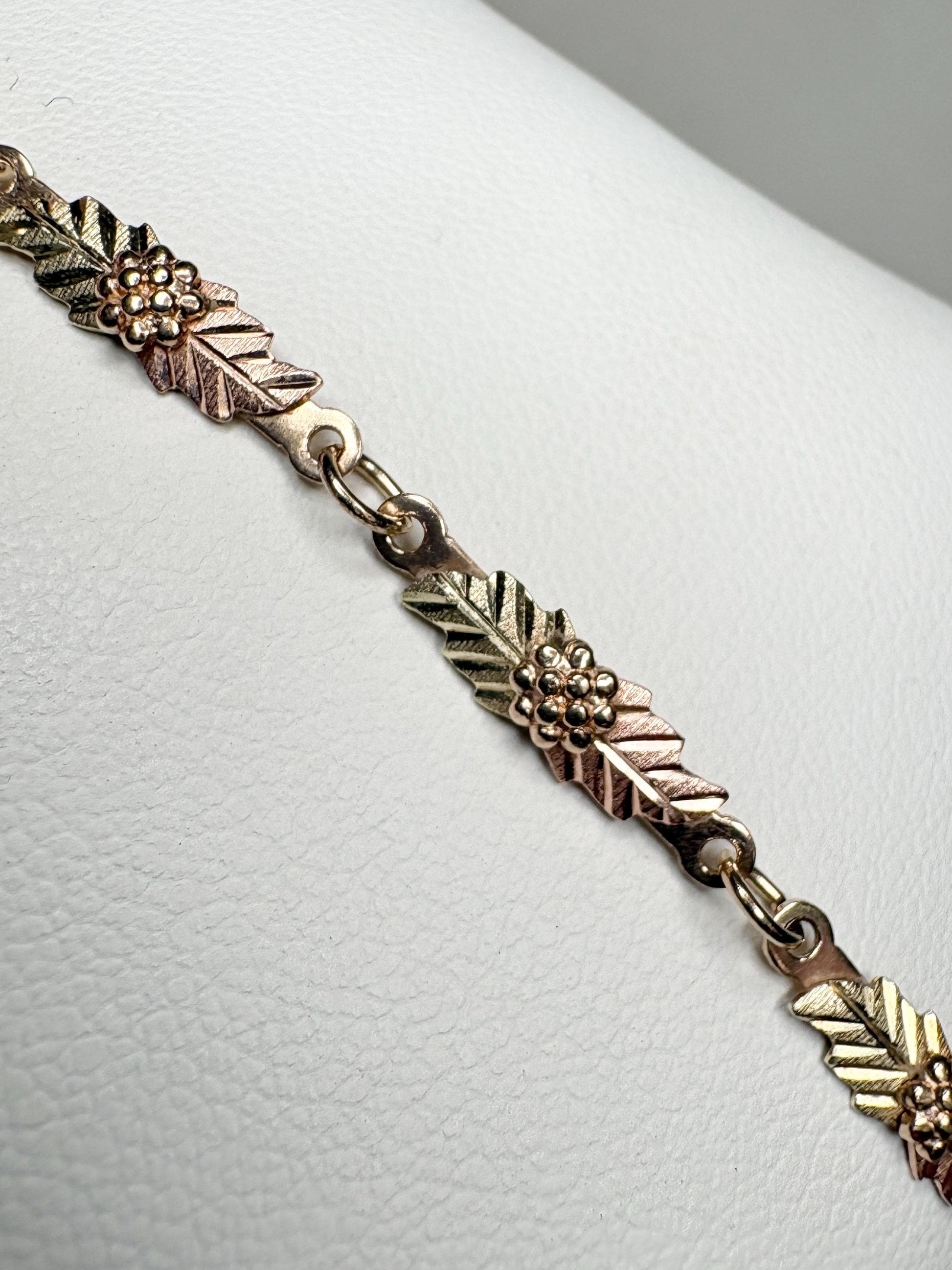 Black Hills Gold Bracelet by Coleman Solid 10k Tri Color Gold 7.3" - NewLifeJewelryVault
