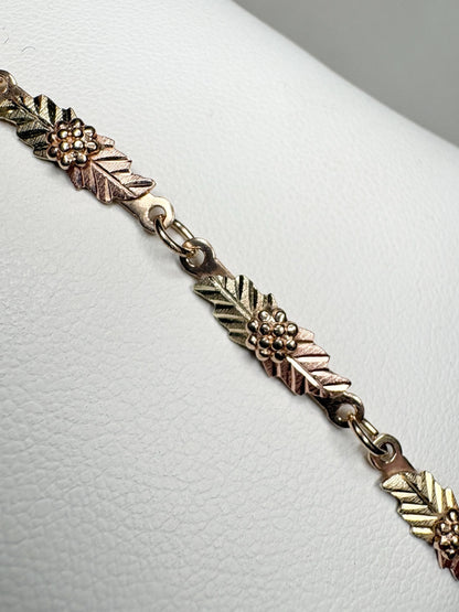 Black Hills Gold Bracelet by Coleman Solid 10k Tri Color Gold 7.3" - NewLifeJewelryVault