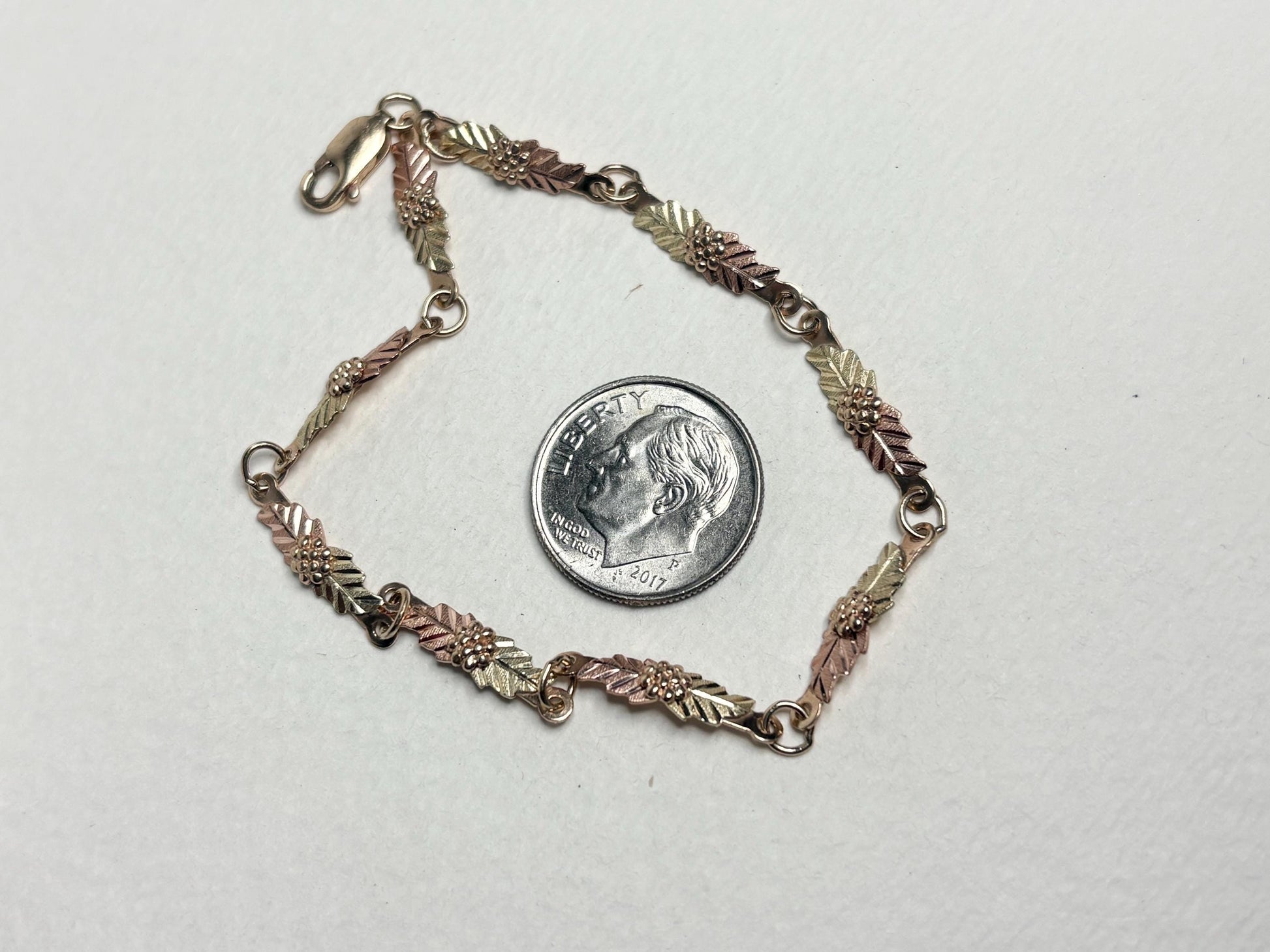 Black Hills Gold Bracelet by Coleman Solid 10k Tri Color Gold 7.3" - NewLifeJewelryVault