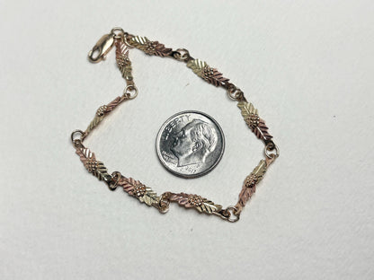 Black Hills Gold Bracelet by Coleman Solid 10k Tri Color Gold 7.3" - NewLifeJewelryVault