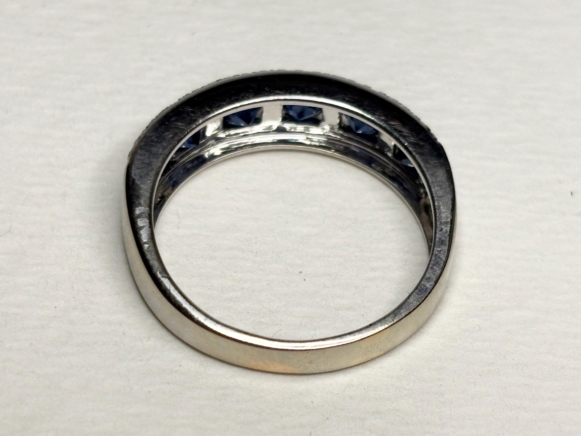 Effy Sapphire and Diamond 14k White Gold Band Ring size 9 - NewLifeJewelryVault