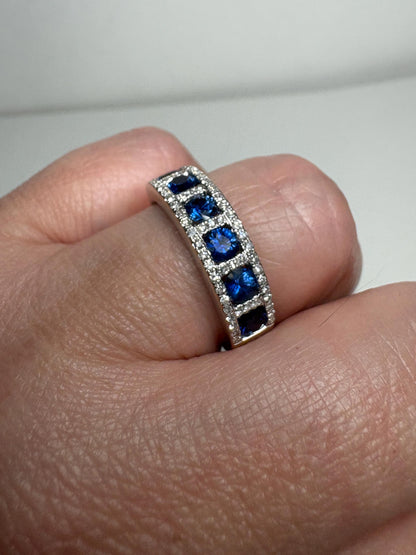 Effy Sapphire and Diamond 14k White Gold Band Ring size 9 - NewLifeJewelryVault
