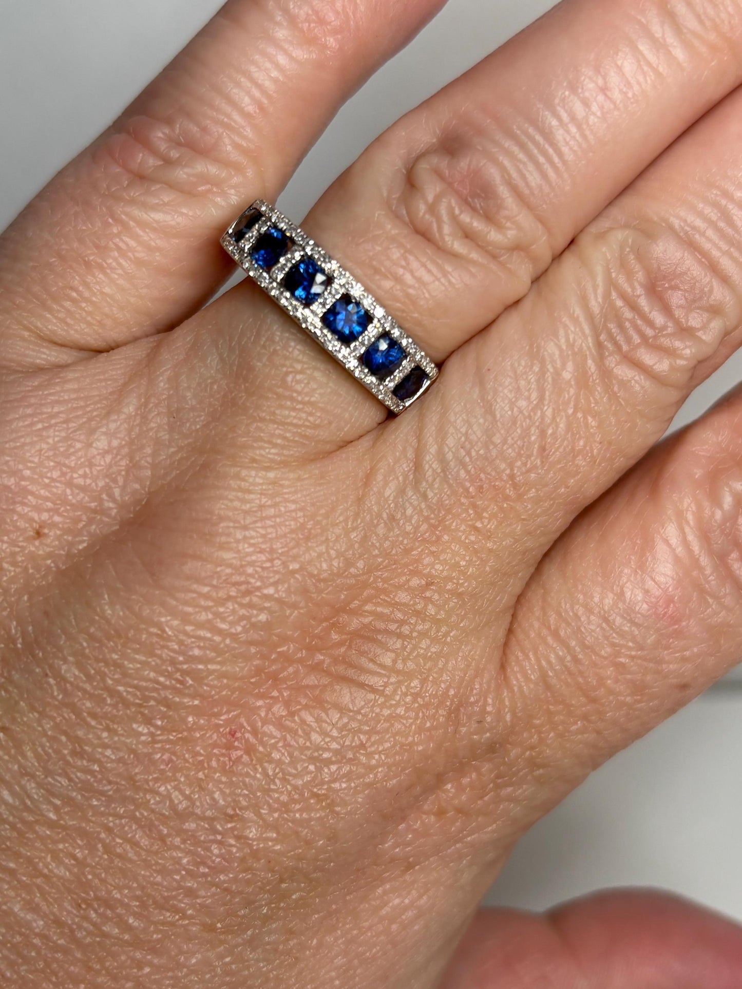 Effy Sapphire and Diamond 14k White Gold Band Ring size 9 - NewLifeJewelryVault