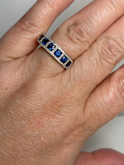 Effy Sapphire and Diamond 14k White Gold Band Ring size 9 - NewLifeJewelryVault