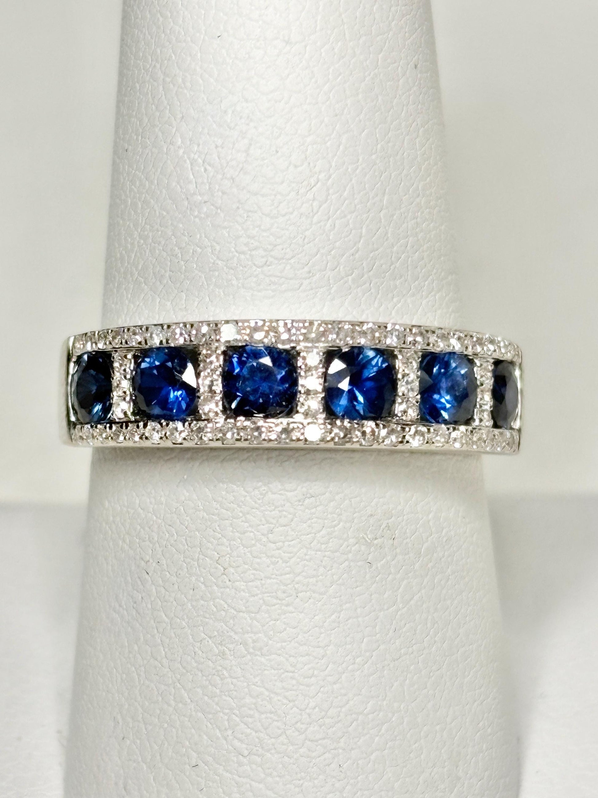 Effy Sapphire and Diamond 14k White Gold Band Ring size 9 - NewLifeJewelryVault