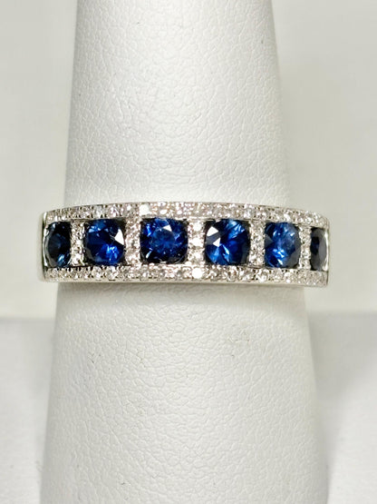 Effy Sapphire and Diamond 14k White Gold Band Ring size 9 - NewLifeJewelryVault