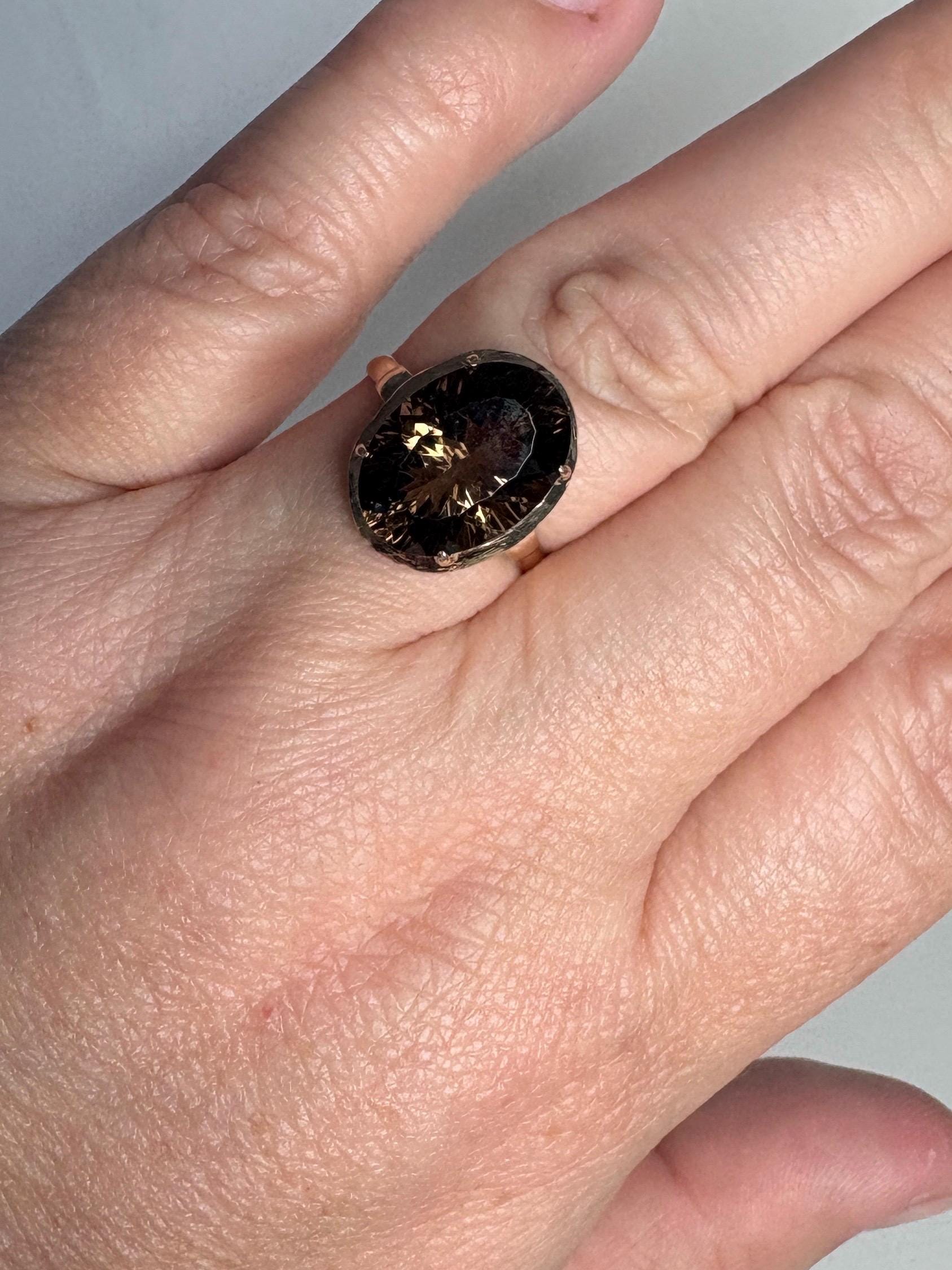 Vintage Arts and Crafts Ring with Fancy Cut Smokey Quartz Solid 10k Gold size 7.25 - NewLifeJewelryVault