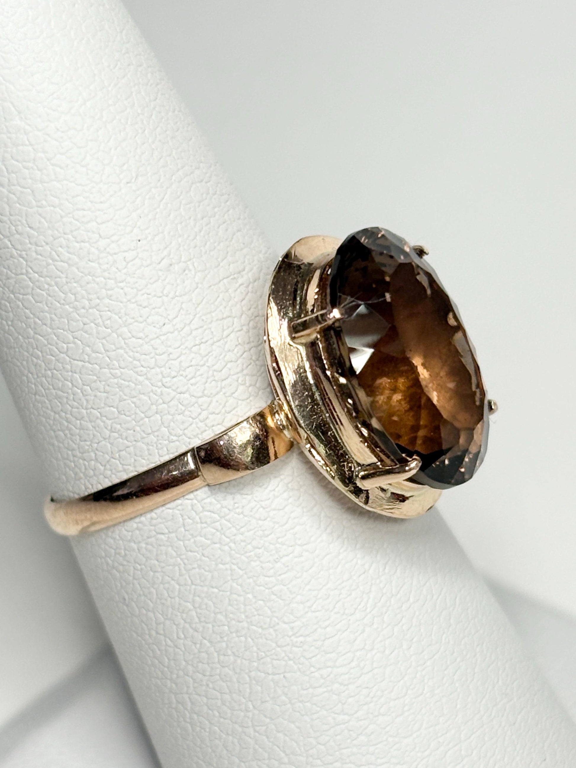Vintage Arts and Crafts Ring with Fancy Cut Smokey Quartz Solid 10k Gold size 7.25 - NewLifeJewelryVault