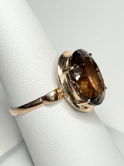 Vintage Arts and Crafts Ring with Fancy Cut Smokey Quartz Solid 10k Gold size 7.25 - NewLifeJewelryVault
