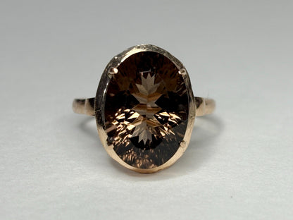 Vintage Arts and Crafts Ring with Fancy Cut Smokey Quartz Solid 10k Gold size 7.25 - NewLifeJewelryVault