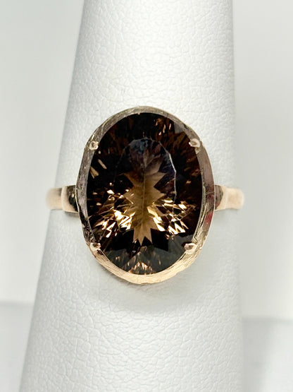 Vintage Arts and Crafts Ring with Fancy Cut Smokey Quartz Solid 10k Gold size 7.25 - NewLifeJewelryVault