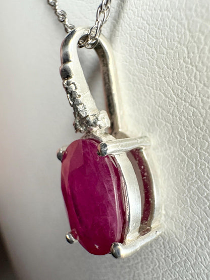Ruby and Diamond Pendant Necklace Sterling Silver 18" - NewLifeJewelryVault