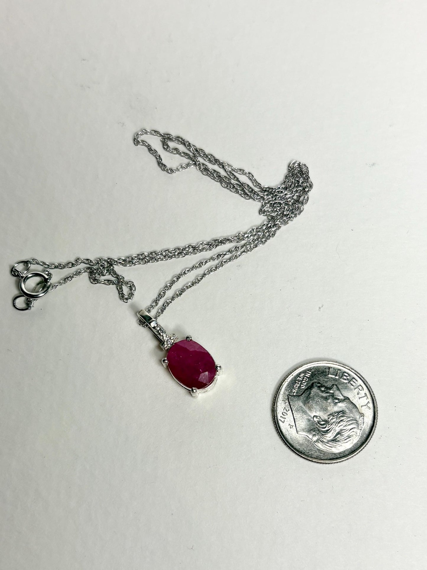 Ruby and Diamond Pendant Necklace Sterling Silver 18" - NewLifeJewelryVault