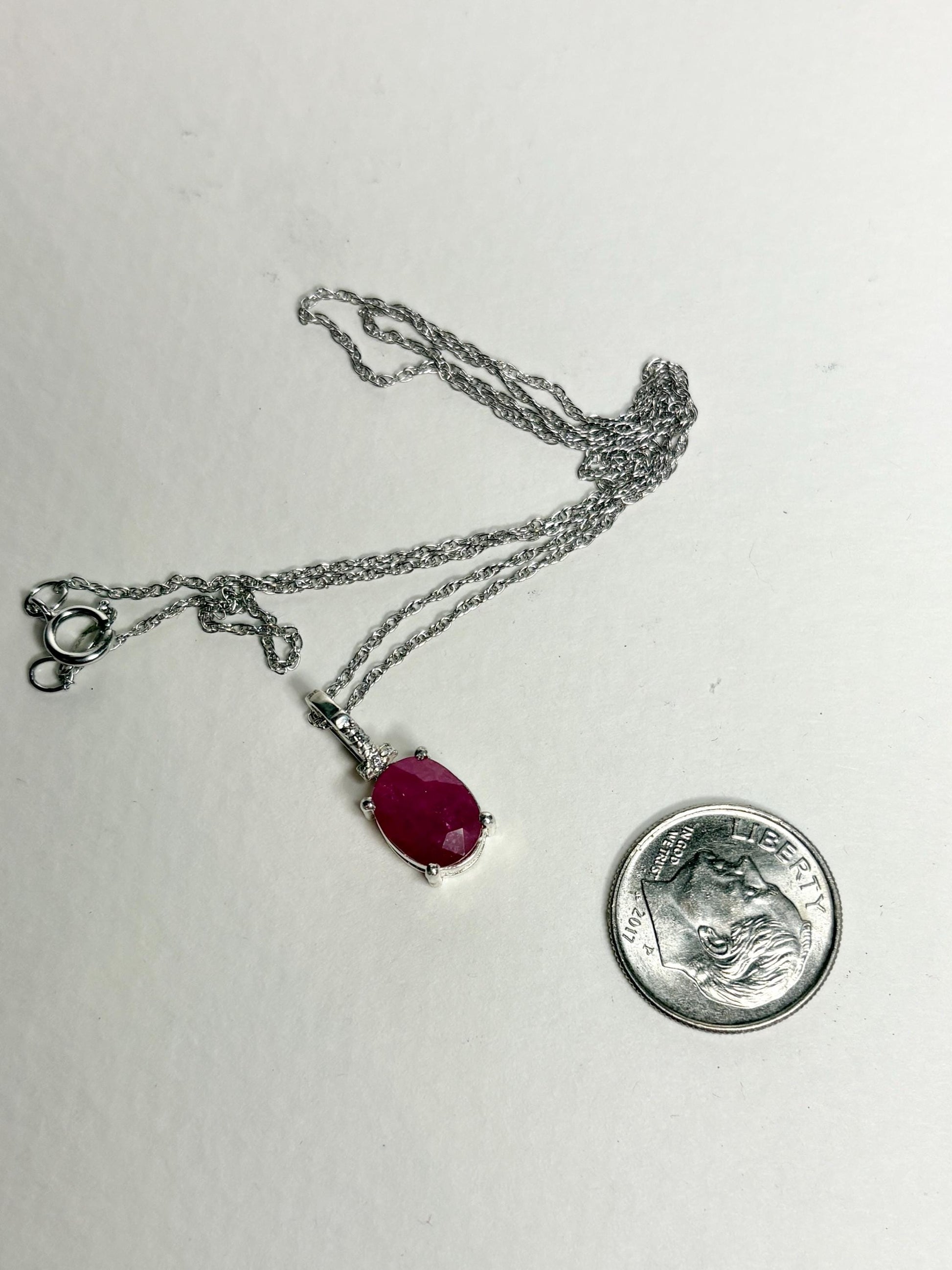 Ruby and Diamond Pendant Necklace Sterling Silver 18" - NewLifeJewelryVault