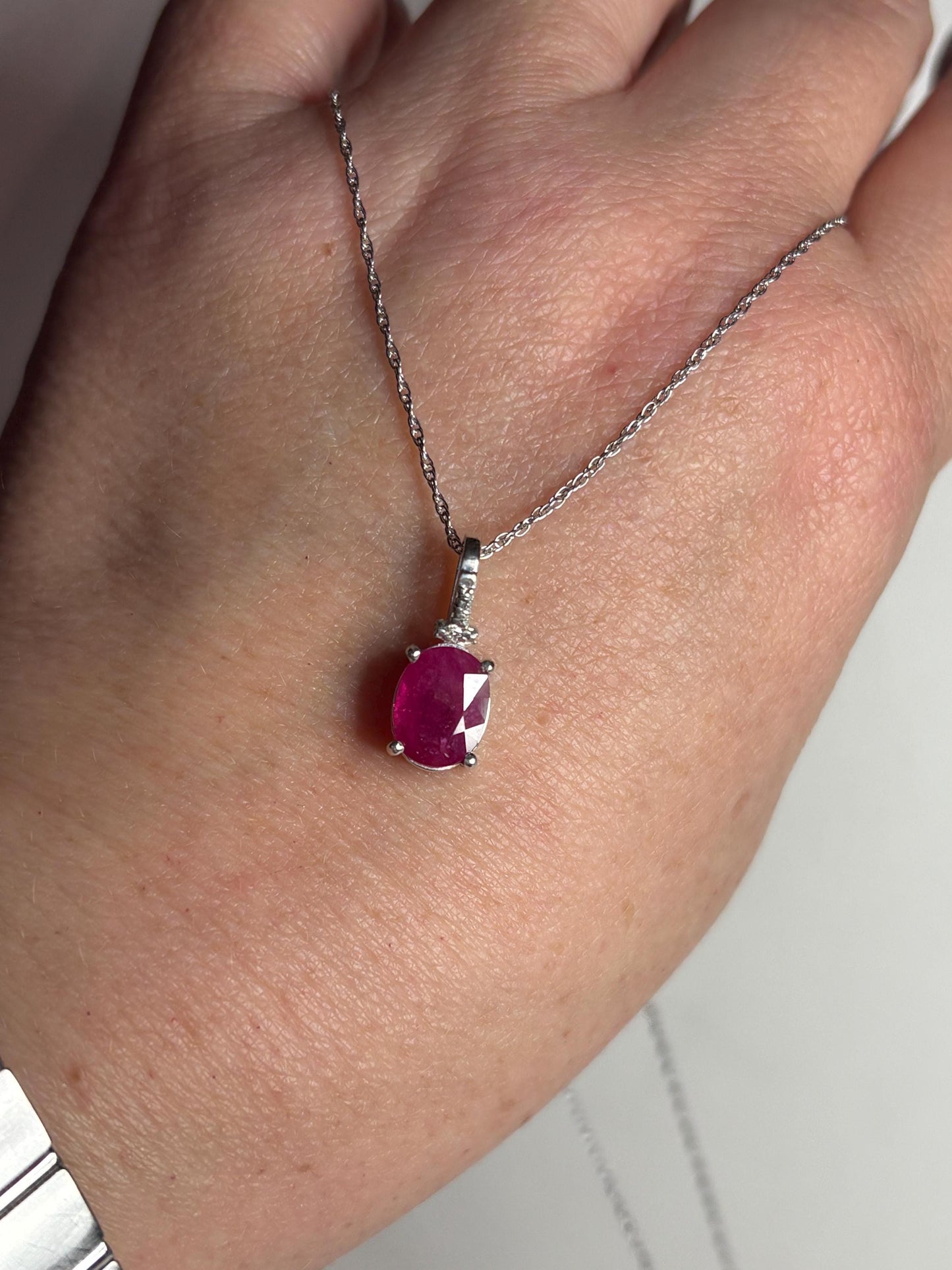 Ruby and Diamond Pendant Necklace Sterling Silver 18" - NewLifeJewelryVault