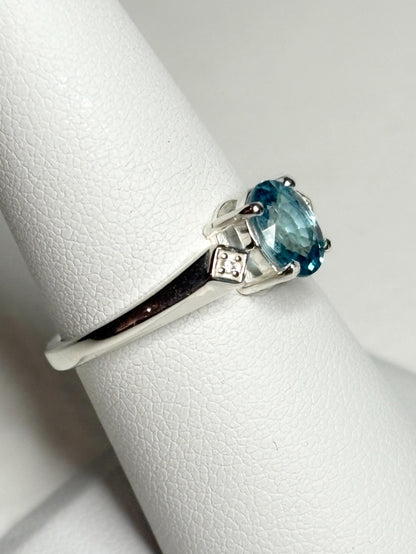 Blue and White Natural Zircon Ring Sterling Silver size 7 - NewLifeJewelryVault