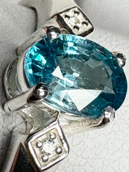 Blue and White Natural Zircon Ring Sterling Silver size 7 - NewLifeJewelryVault