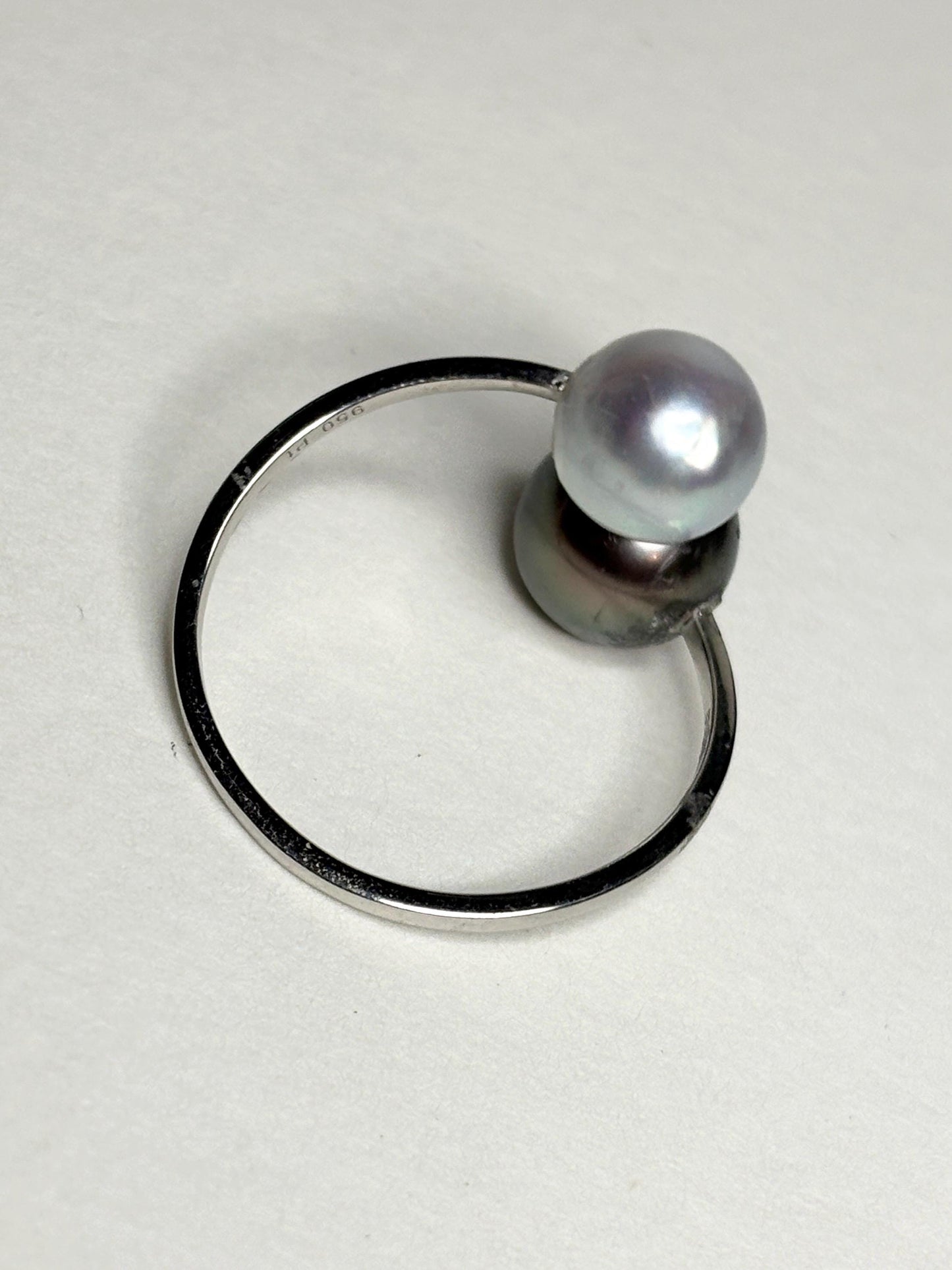 Tahitian and Blue Akoya Adjustable Solid Platinum Bypass Ring - NewLifeJewelryVault