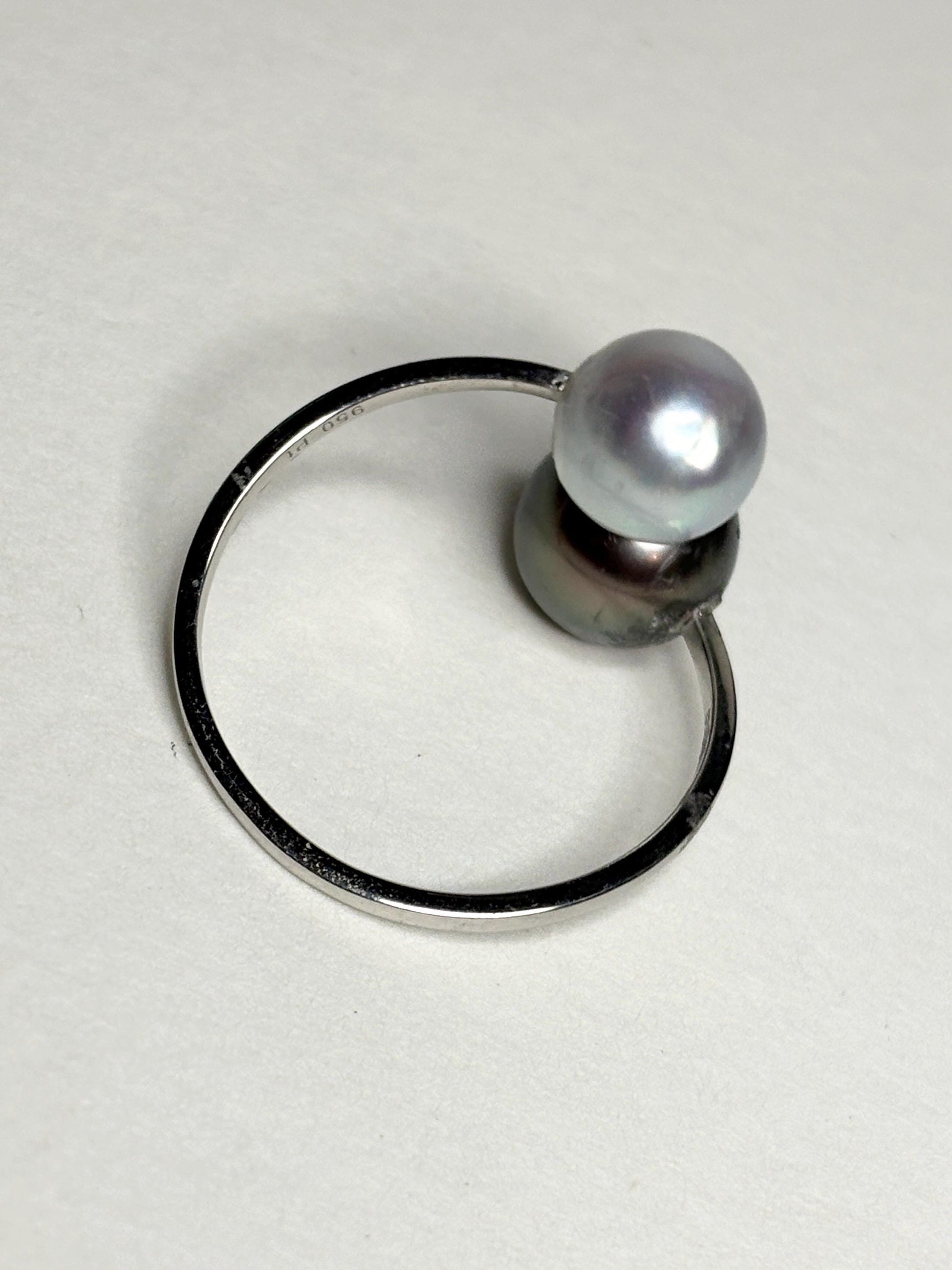 Tahitian and Blue Akoya Adjustable Solid Platinum Bypass Ring - NewLifeJewelryVault