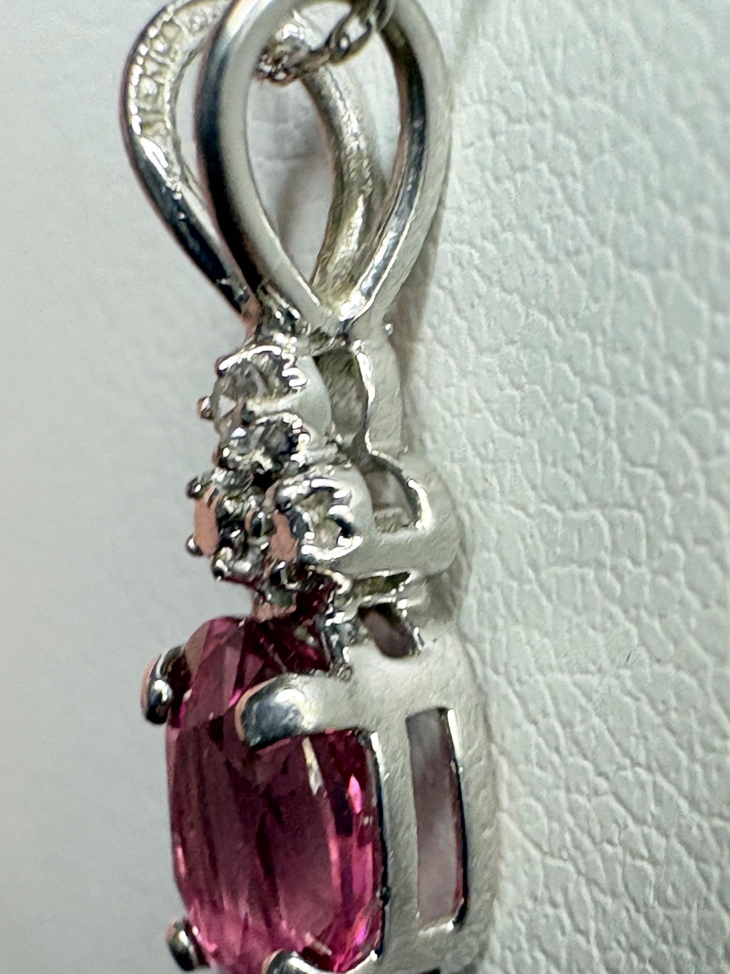 Pink Tourmaline and Diamond Pendant 14k White Gold on 10k Chain 18" - NewLifeJewelryVault