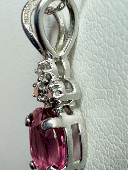 Pink Tourmaline and Diamond Pendant 14k White Gold on 10k Chain 18" - NewLifeJewelryVault