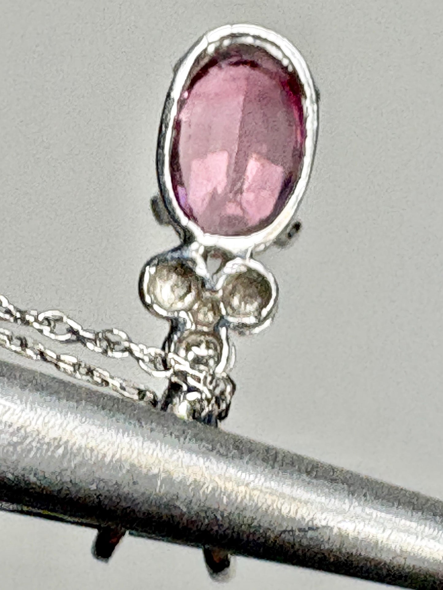 Pink Tourmaline and Diamond Pendant 14k White Gold on 10k Chain 18" - NewLifeJewelryVault