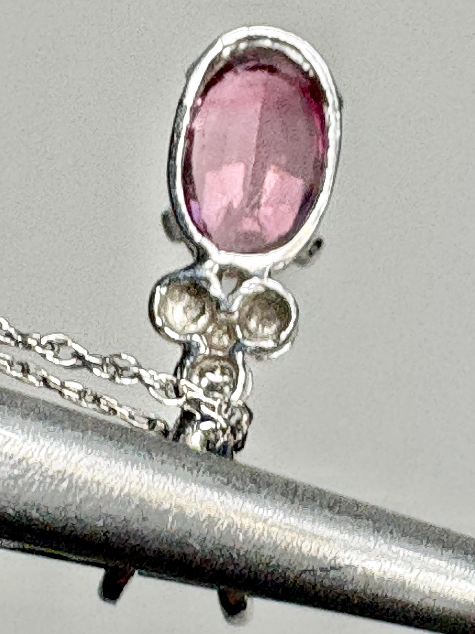 Pink Tourmaline and Diamond Pendant 14k White Gold on 10k Chain 18" - NewLifeJewelryVault