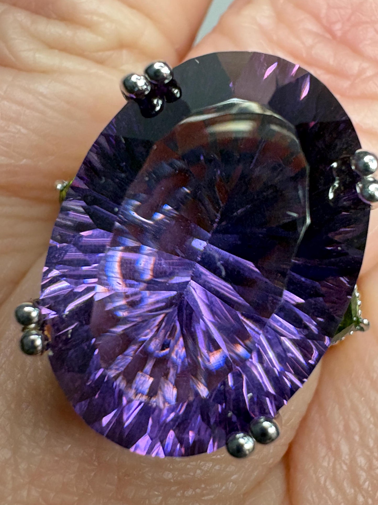 Huge Amethyst and Chrome Diopside Statement Ring 2 Tone Sterling Silver size 8 - NewLifeJewelryVault