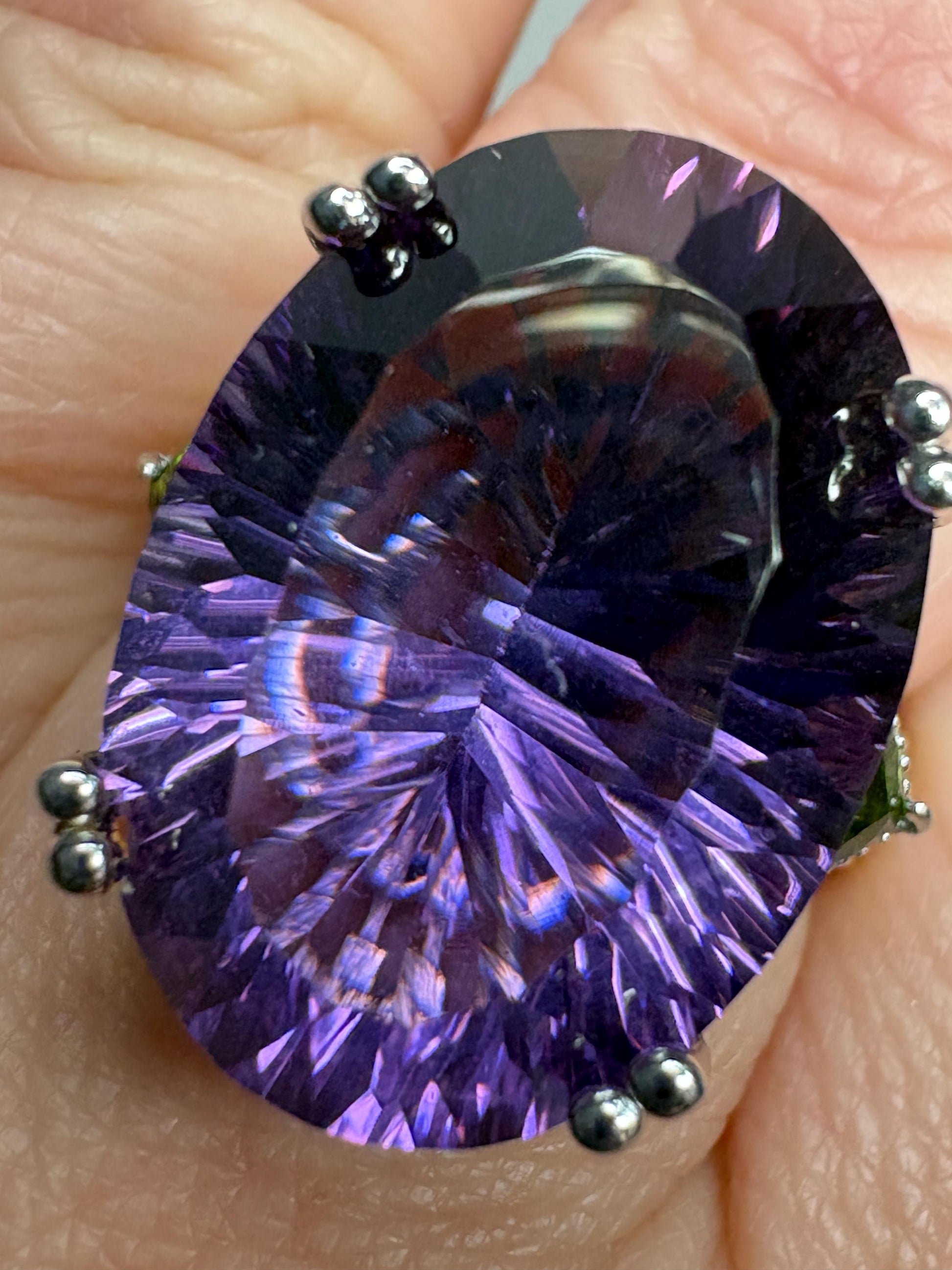 Huge Amethyst and Chrome Diopside Statement Ring 2 Tone Sterling Silver size 8 - NewLifeJewelryVault