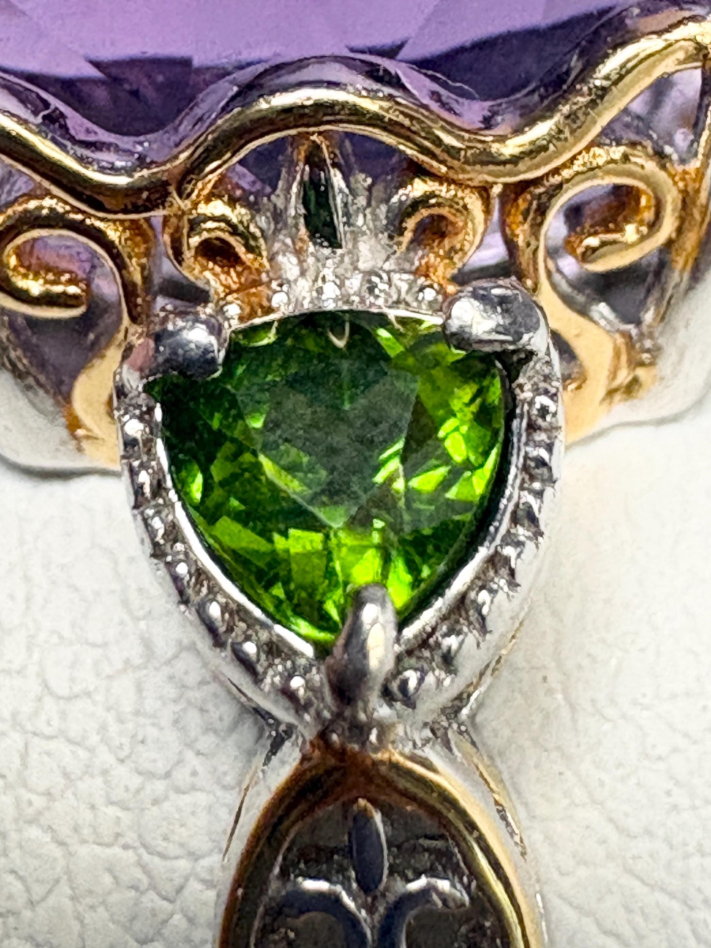 Huge Amethyst and Chrome Diopside Statement Ring 2 Tone Sterling Silver size 8 - NewLifeJewelryVault