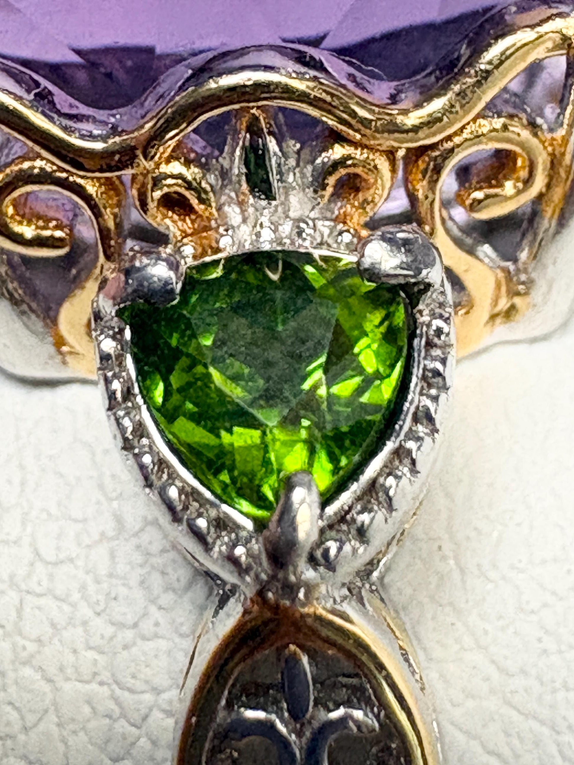 Huge Amethyst and Chrome Diopside Statement Ring 2 Tone Sterling Silver size 8 - NewLifeJewelryVault