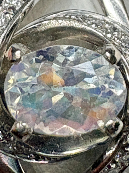 Madagascar Rainbow Moonstone Diamond Bypass Shane Co Ring Solid 14k White Gold size 8.25 - NewLifeJewelryVault