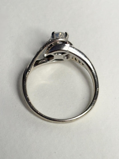 Madagascar Rainbow Moonstone Diamond Bypass Shane Co Ring Solid 14k White Gold size 8.25 - NewLifeJewelryVault
