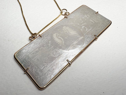 Antique Chinese Gaming Counter Mother of Pearl Bold Pendant Necklace Solid 14k 20" PLEASE READ - NewLifeJewelryVault