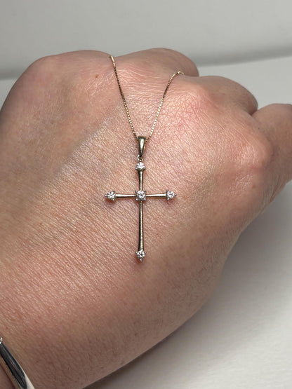 Internally Flawless Natural Diamond Cross Pendant 9k on 14k Box Necklace 14k 21" - NewLifeJewelryVault