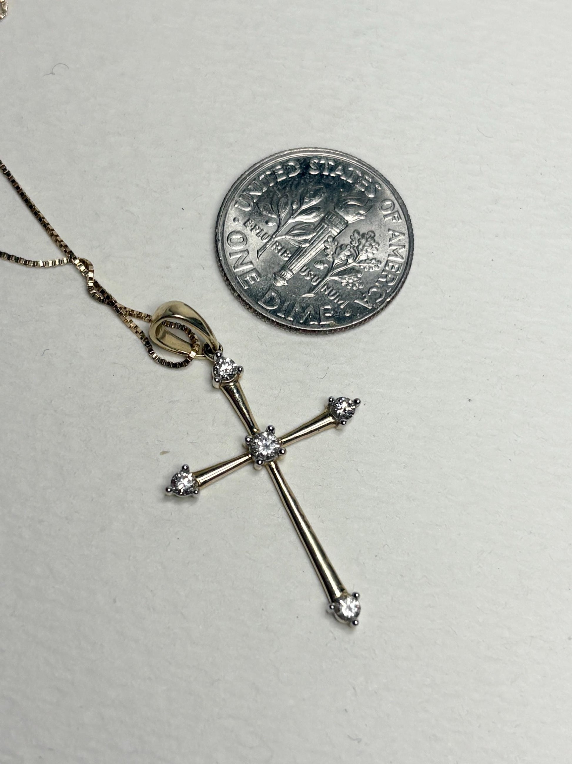 Internally Flawless Natural Diamond Cross Pendant 9k on 14k Box Necklace 14k 21" - NewLifeJewelryVault