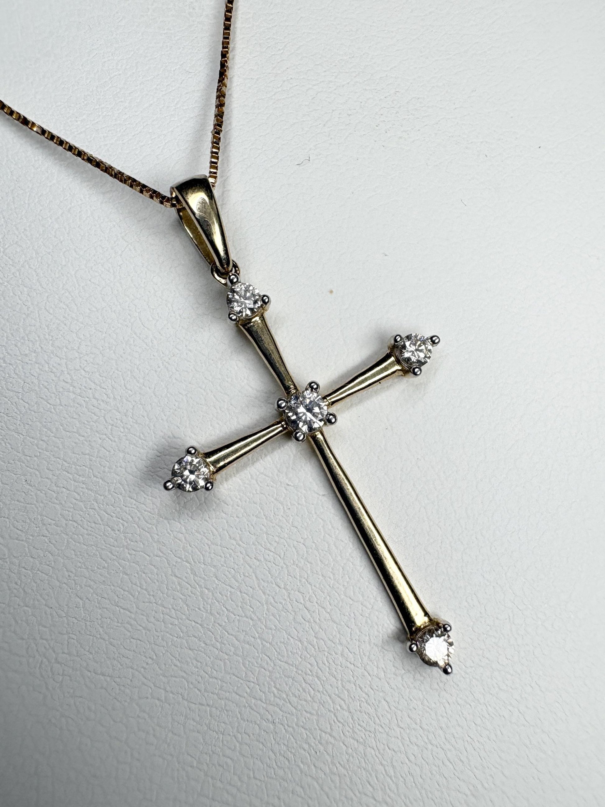 Internally Flawless Natural Diamond Cross Pendant 9k on 14k Box Necklace 14k 21" - NewLifeJewelryVault