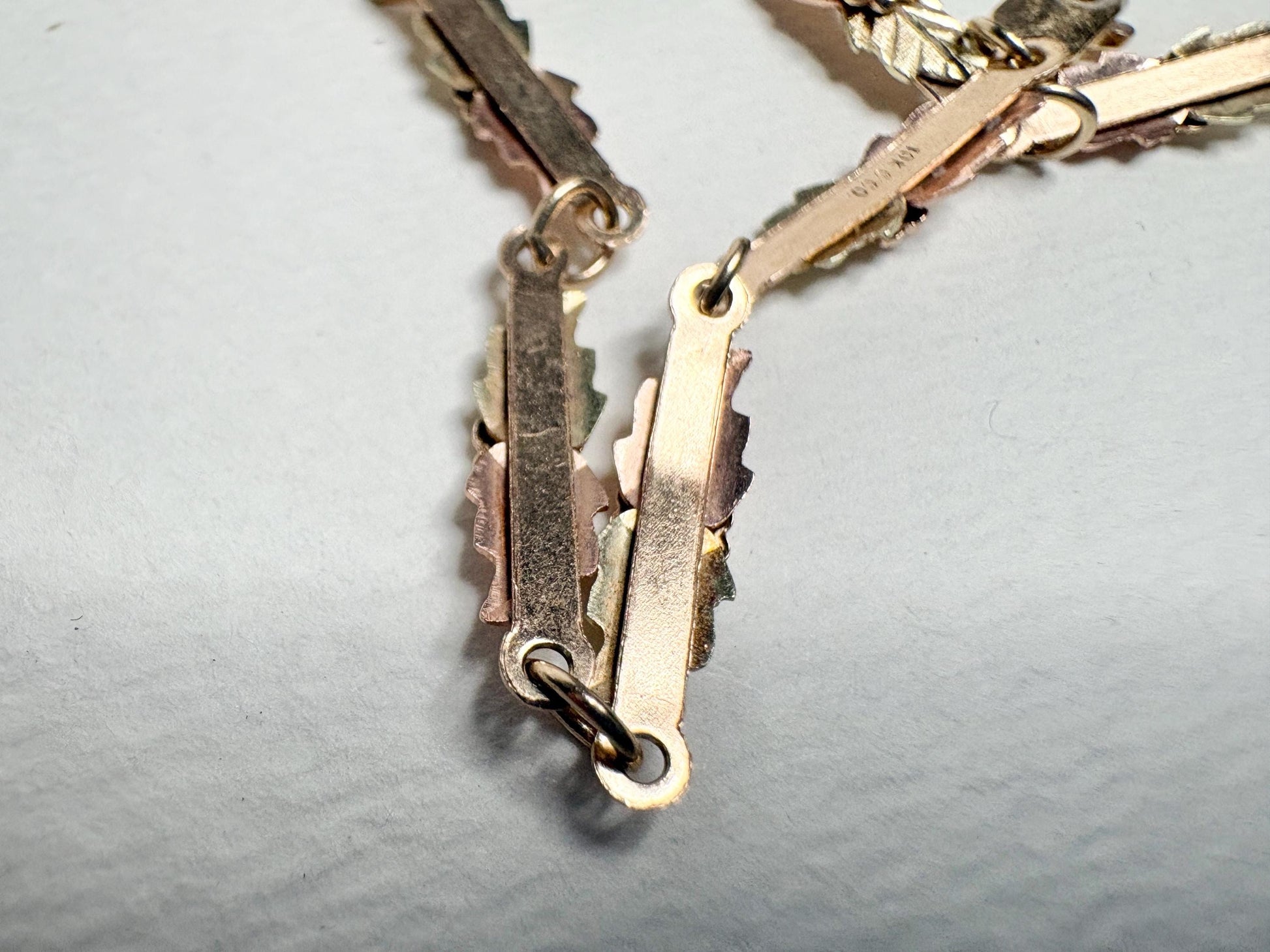 Black Hills Gold Bracelet by Coleman Solid 10k Tri Color Gold 7.3" - NewLifeJewelryVault