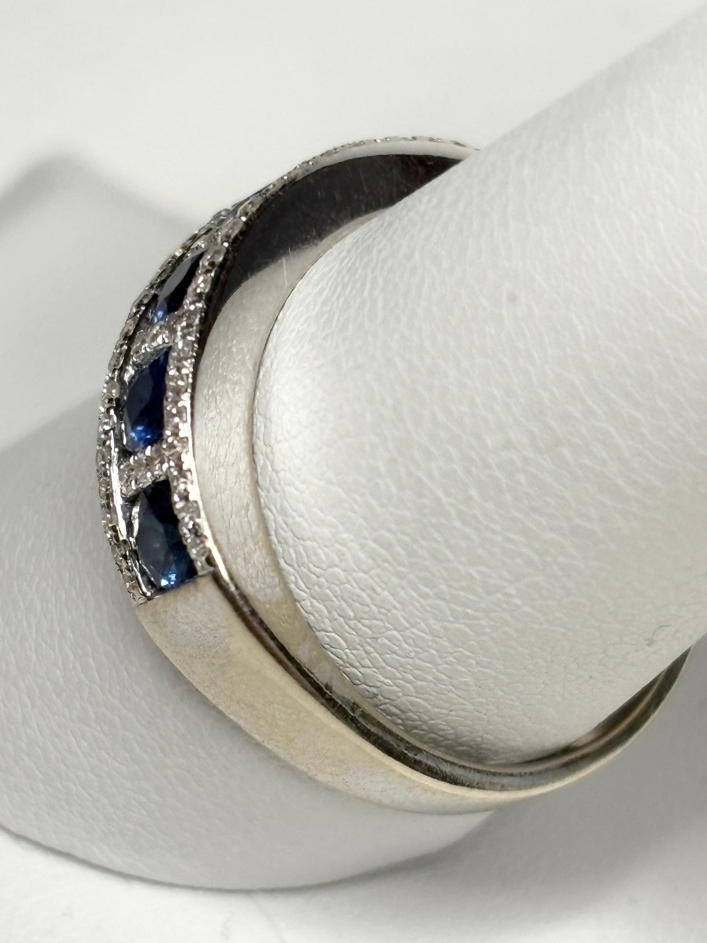 Effy Sapphire and Diamond 14k White Gold Band Ring size 9 - NewLifeJewelryVault