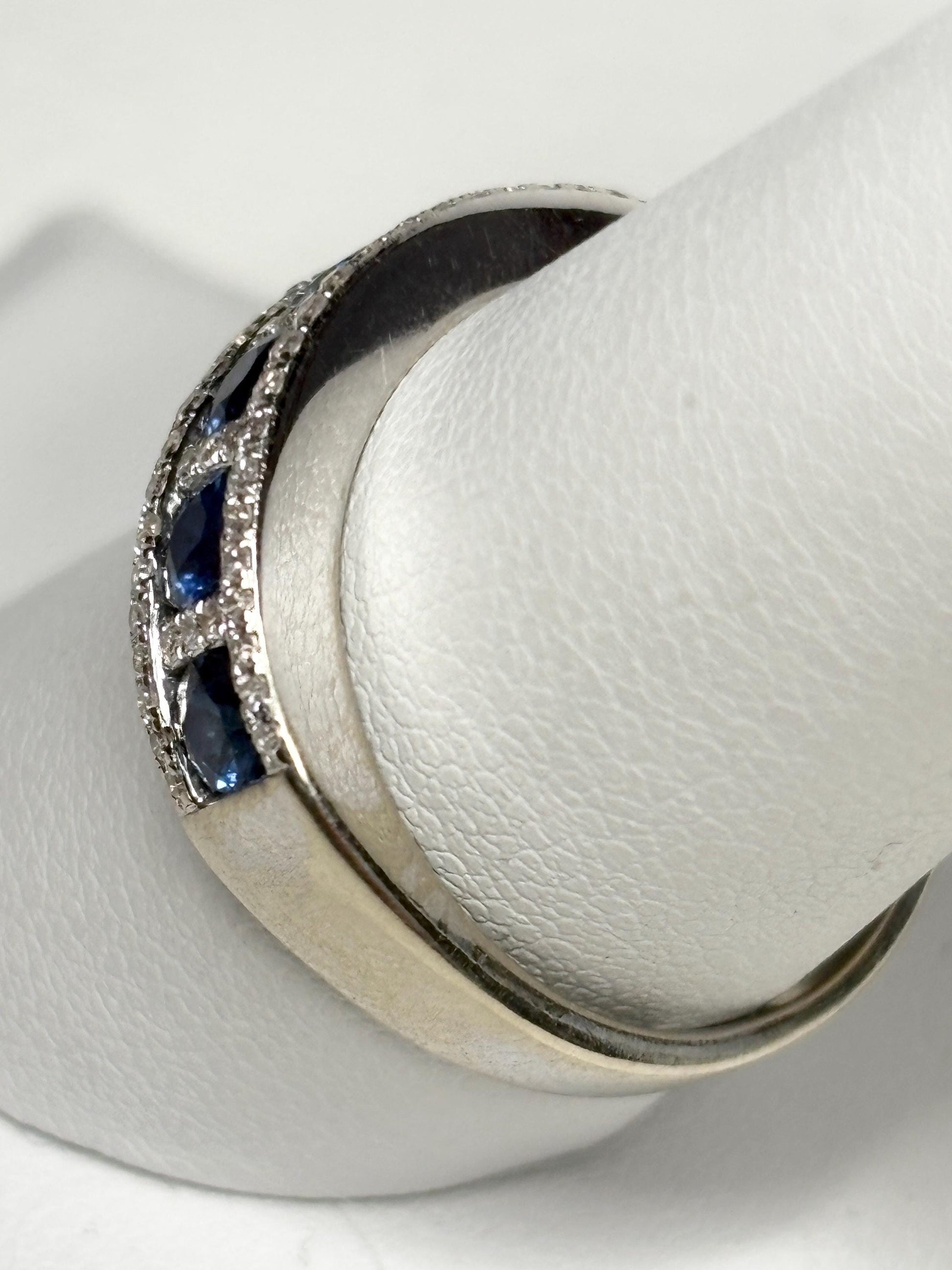Effy Sapphire and Diamond 14k White Gold Band Ring size 9 - NewLifeJewelryVault