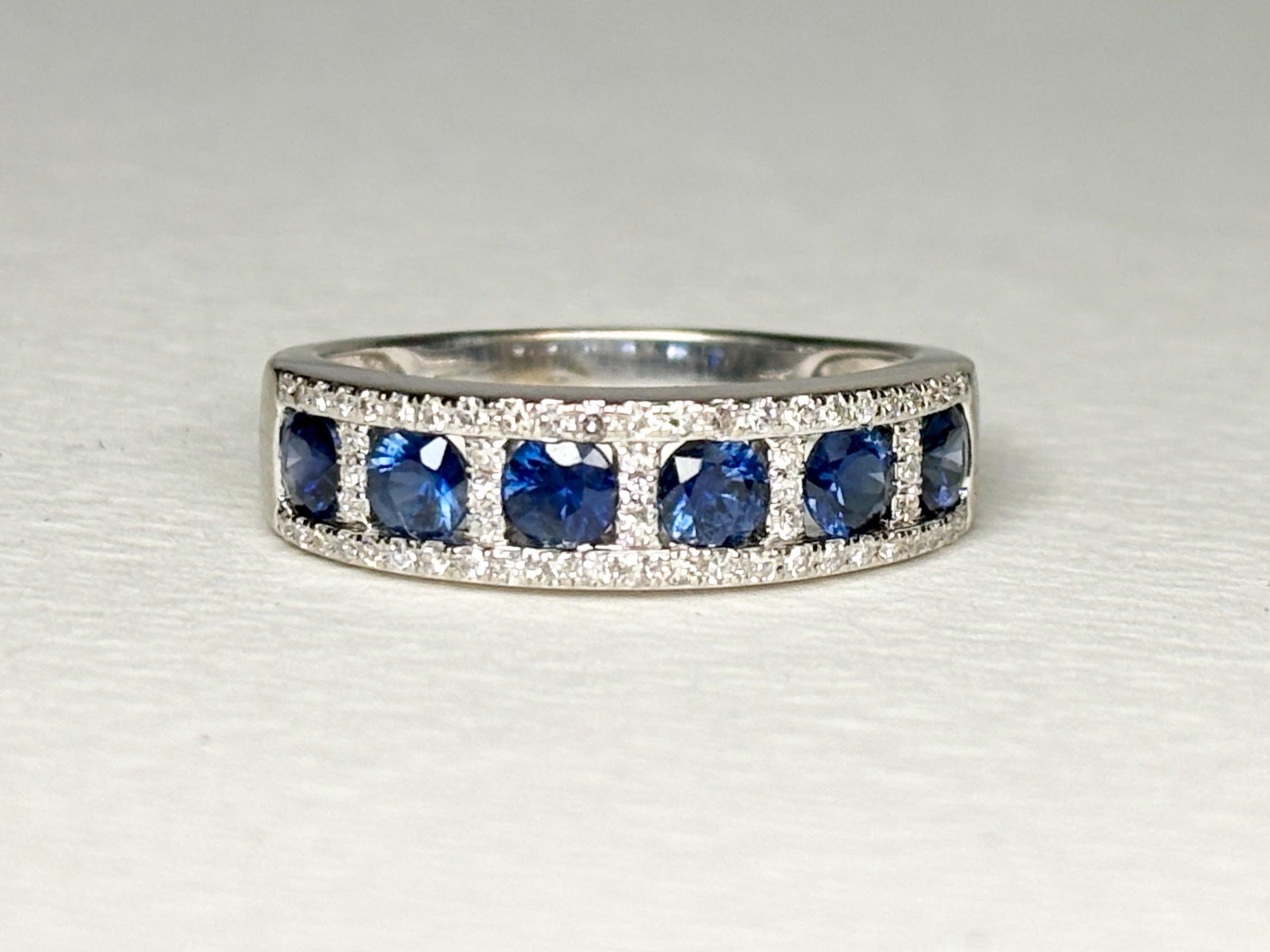 Effy Sapphire and Diamond 14k White Gold Band Ring size 9 - NewLifeJewelryVault