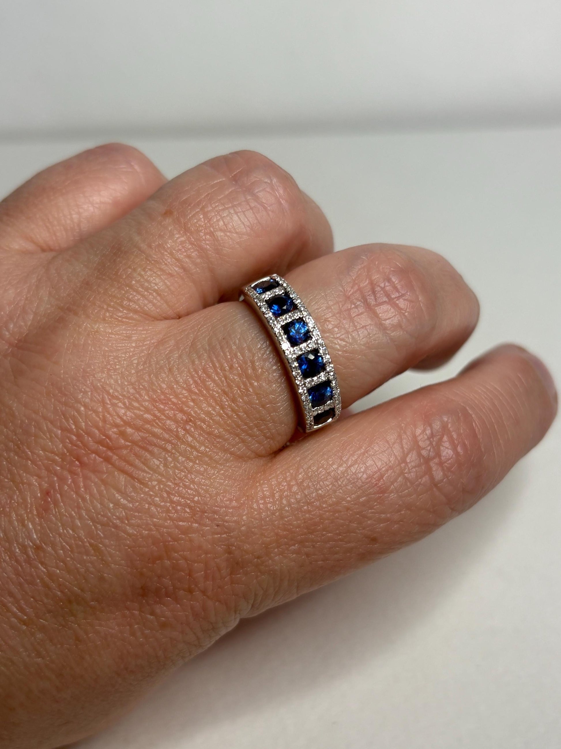Effy Sapphire and Diamond 14k White Gold Band Ring size 9 - NewLifeJewelryVault