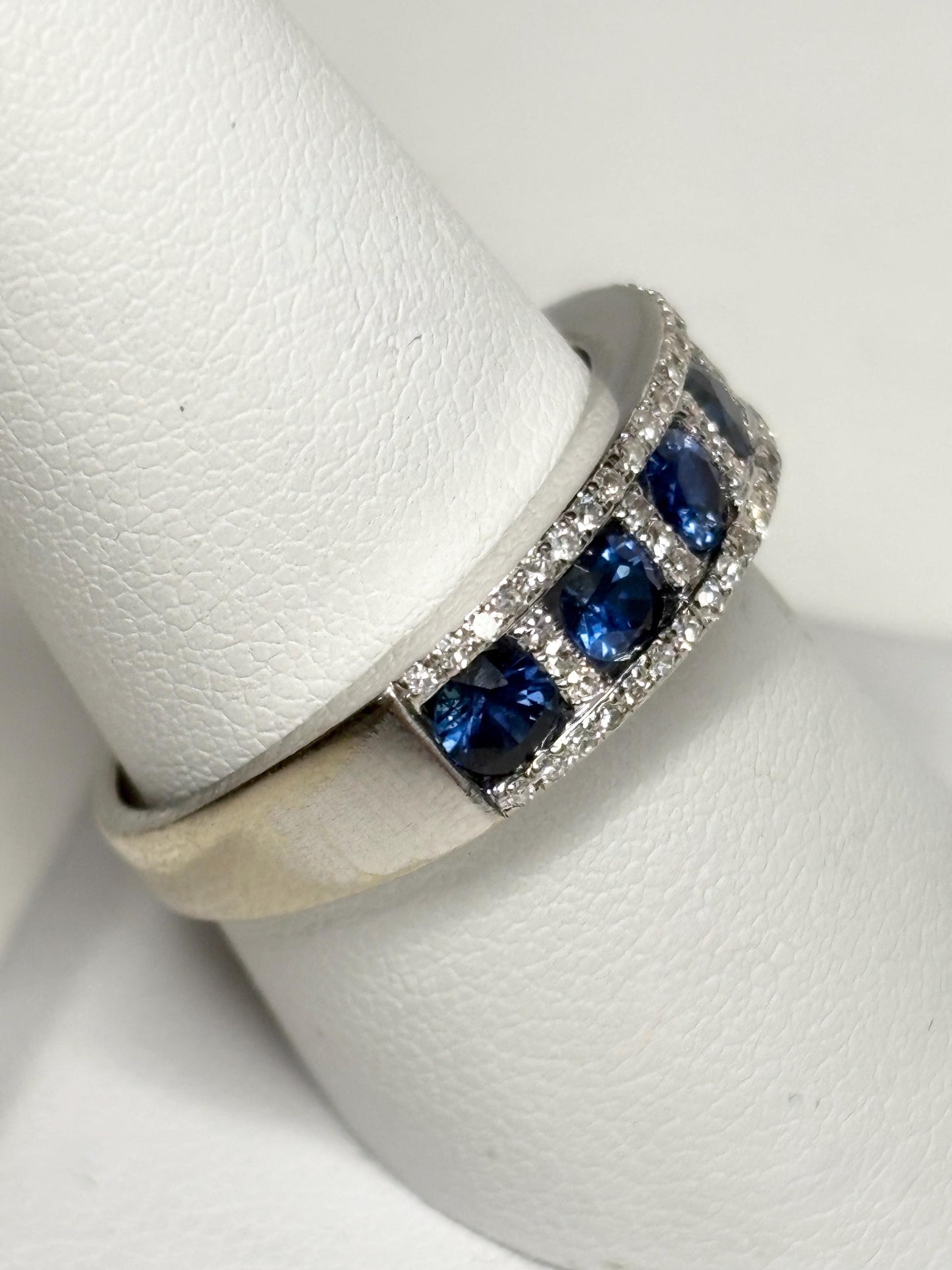 Effy Sapphire and Diamond 14k White Gold Band Ring size 9 - NewLifeJewelryVault