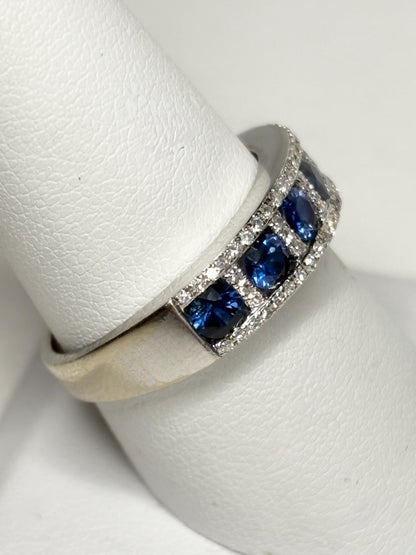 Effy Sapphire and Diamond 14k White Gold Band Ring size 9 - NewLifeJewelryVault
