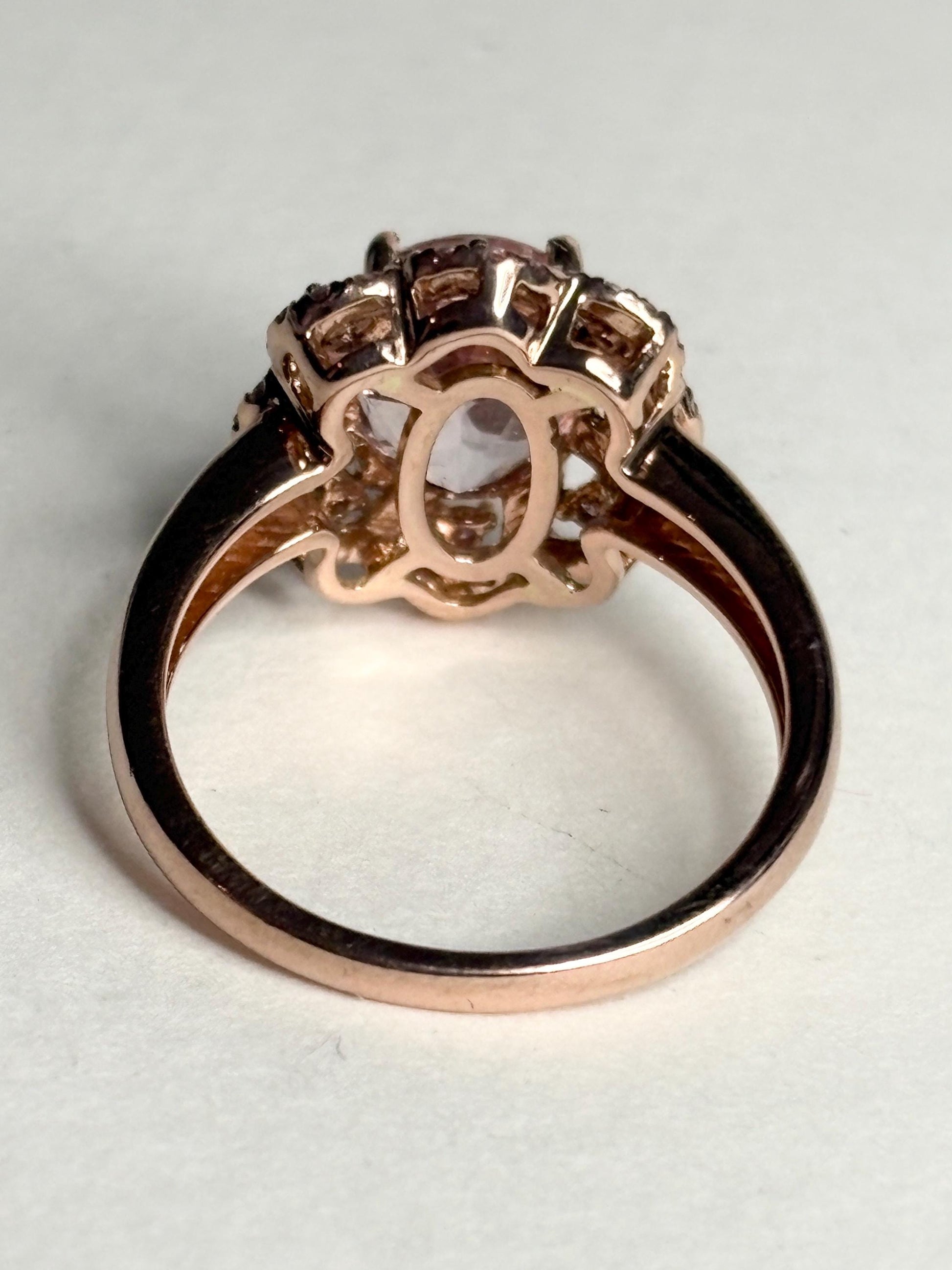Morganite and Natural Pink Diamond Ring Solid 14k Rose Gold size 6.75 - NewLifeJewelryVault